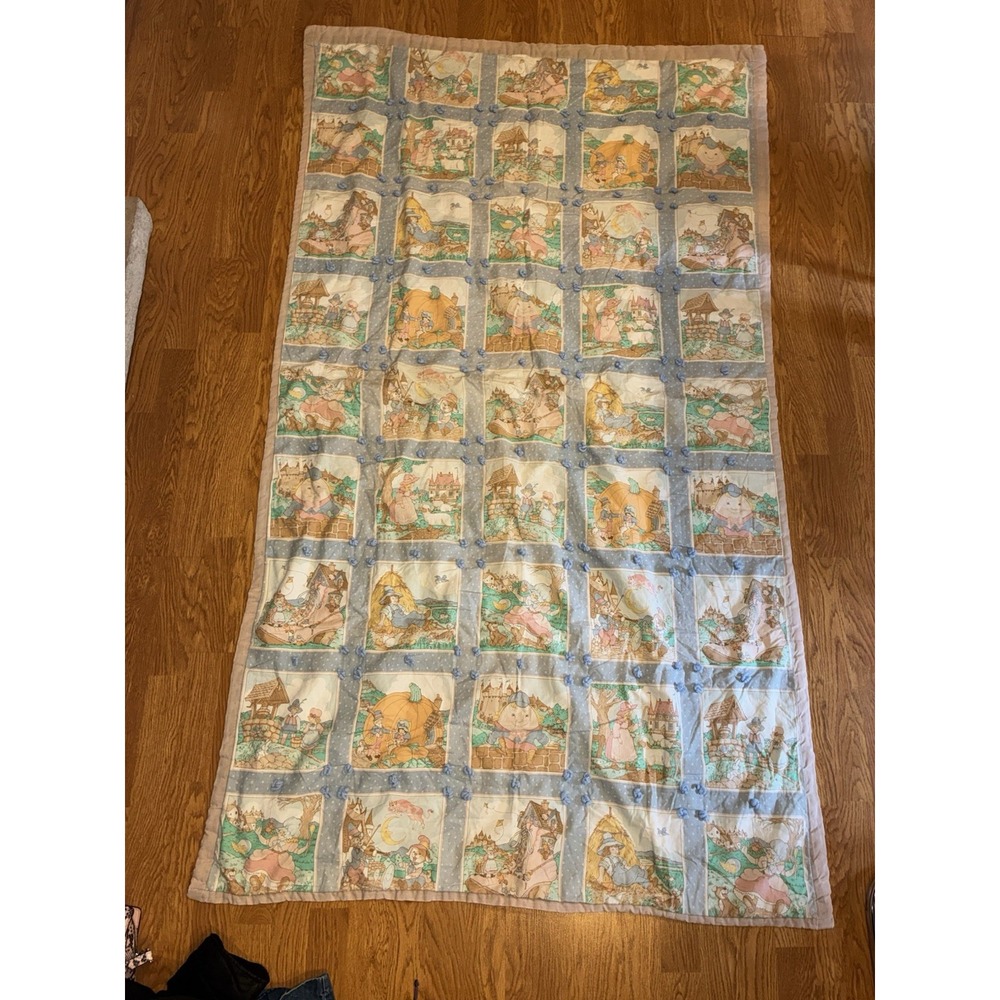 Vintage Handmade Baby Quilt Nursery Rhyme Crib Blanket Cotton Patchwork 71x43